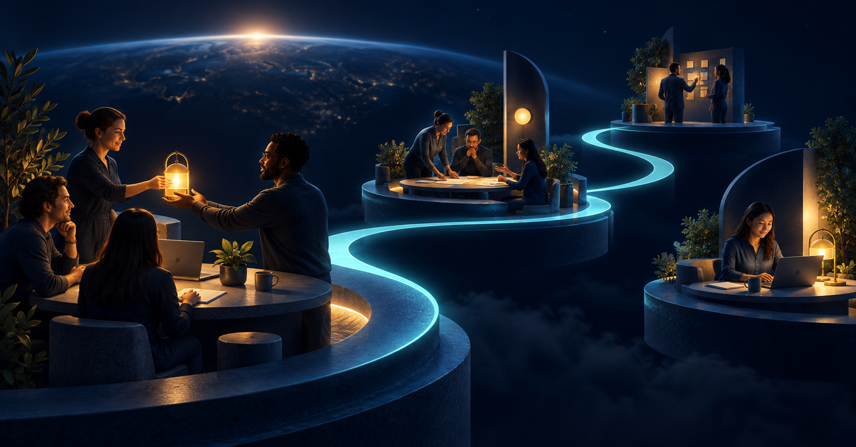 A shared light connects initial collaboration with continuing client ownership.