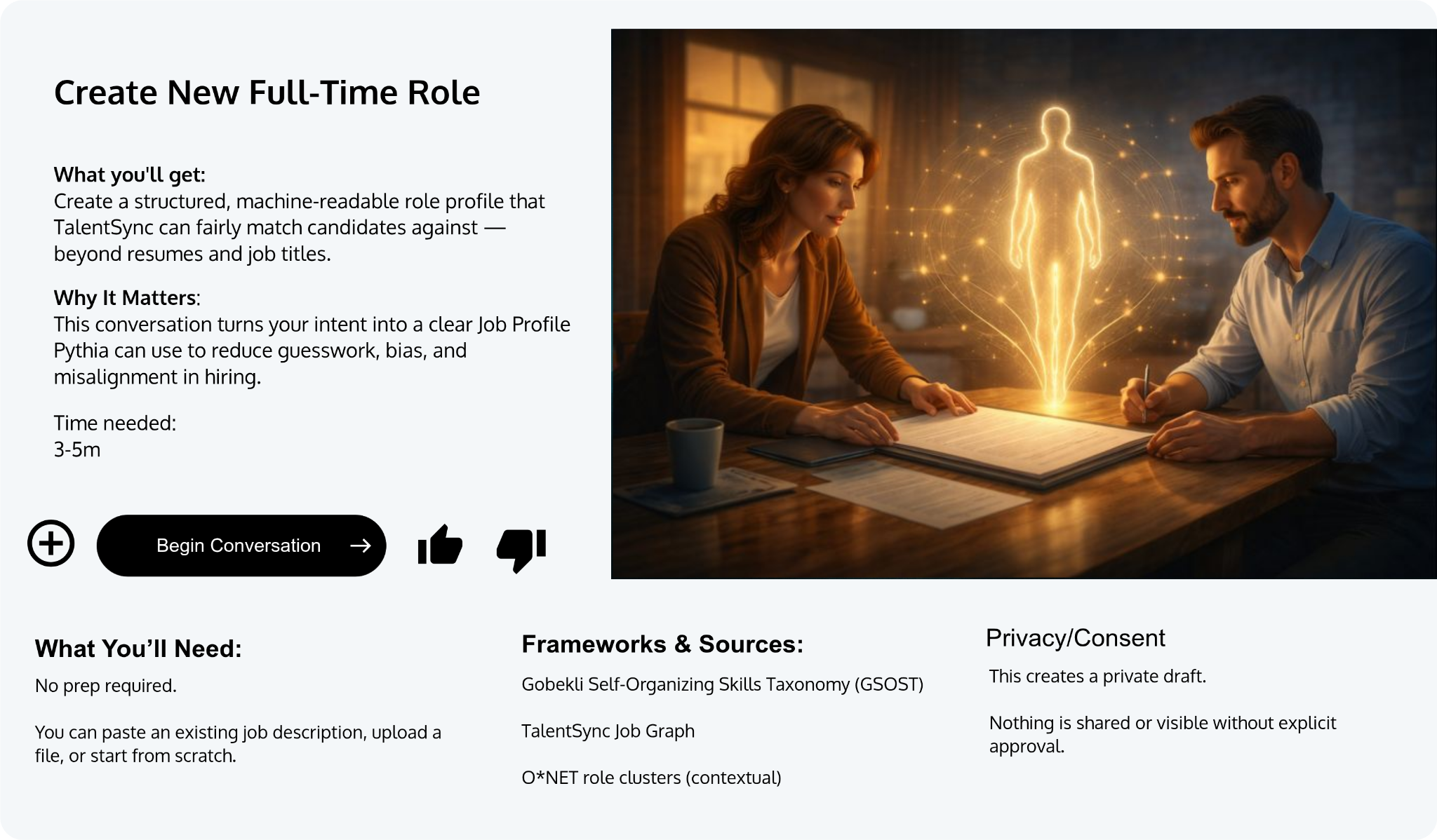 Pythia role-building conversation from the February 2026 recruiter deck